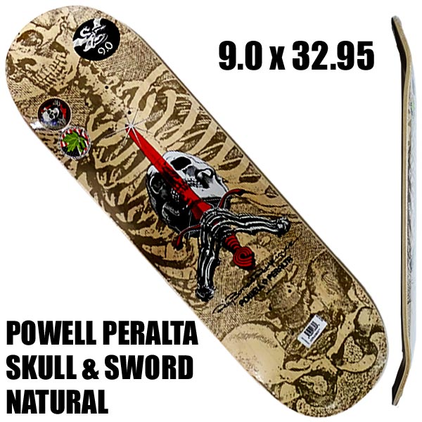 POWELL PERALTA/パウエルペラルタ スケートボード デッキ SKULL&SWORD NATURAL 9.05x32.095 DECK  スケボーSK8[返品、交換及びキャンセル不可]