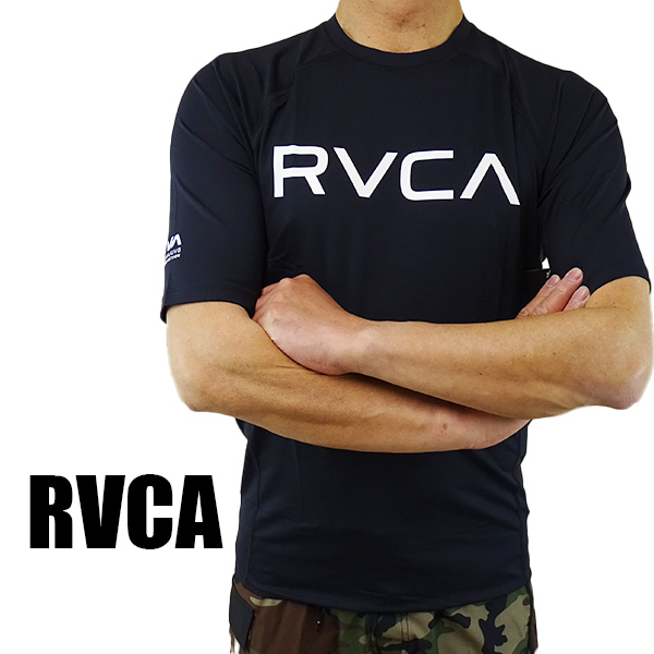 RVCA/ルーカ メンズ半袖ラッシュガード S/S RASHGUARD BLACK UVA/UVB 男性用水着 UVカット  0120[返品、交換及びキャンセル不可]