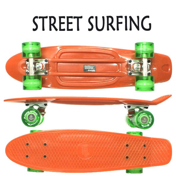 STREET SURFING/ストリートサーフィン PLASTIC CRUISER BEACH BOARD GLOW ORANGE ミニクルーザー  スケートボード/スケボー 6.3x22.5 ミニ ショート SK8 蓄光 光るウィール [返品、交換及びキャンセル不可]