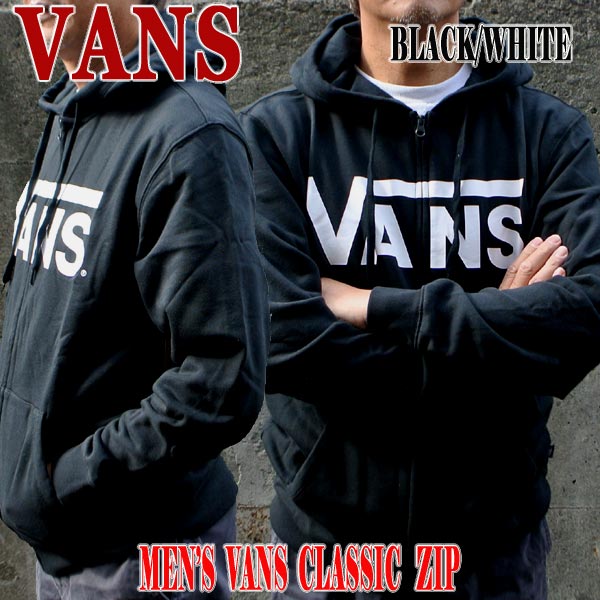 VANS/バンズ VANS CLASSIC ZIP BLACK WHITE 長袖 フード付き MENS ...
